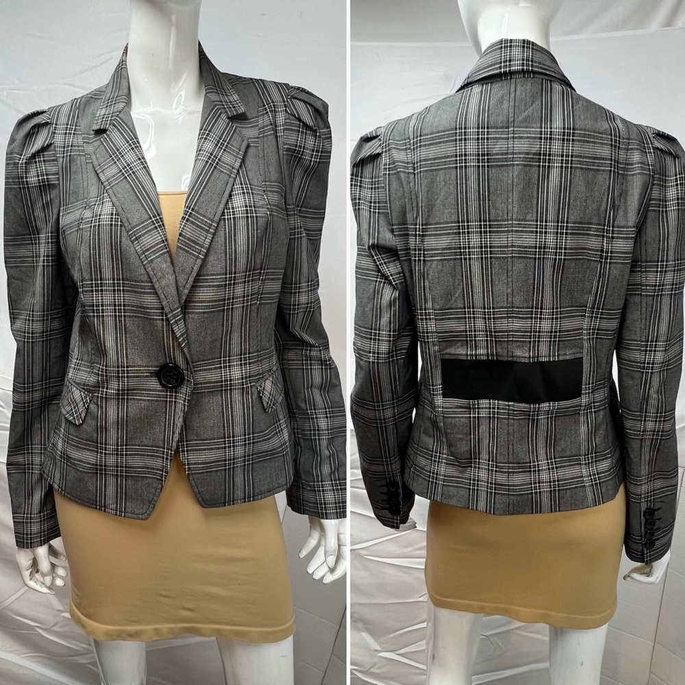 Express Women’s 12 Gray Black White Plaid Blazer Jacket Y2K
